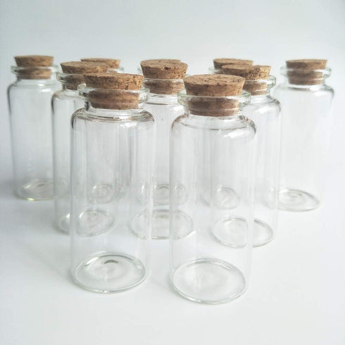 10Pcs Mini Small Clear Wishing Bottle Glass Vial 30x80mm (1.18x3.14inches) with Cork Stoppers for Wedding Favors