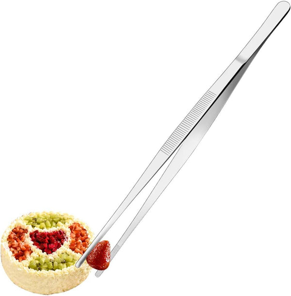 Stainless Steel Kitchen Tweezers, 8 Inch Long Heavy Duty Food Tongs with Precision Serrated Tips for Cooking