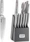 hecef 14 Pieces Kitchen Knife Block Set with Wooden Block & Sharpener, High Carbon Stainless Steel Cutlery Set