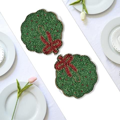 Terraacraft 4" Set 2 Indian Handmade Fully Glass Beaded Coasters for Dinning and Coffee Top Table Accessories for Home