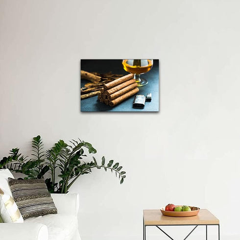 Whiskey Wall Art Cigar Prints with Cigarette Lighter for Living Room, Modern House Decor Framed 12"Wx18"H