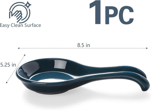 ONEMORE Extra Large Spoon Rest for Stove Top, Blue Ceramic Holder for Kitchen Counter, Heat-Resistant Utensil Rest