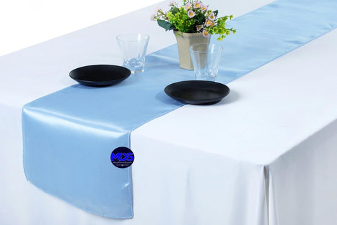 MDS 10 PCS Satin Table Runners, 12 x 108 Inch Charmeuse Sateen Silk for Wedding Reception, Baby Blue
