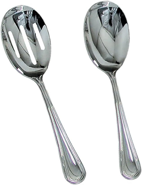 Stainless Steel Solid and Slotted Banquet Serving Spoon Set - 8 3/4" Inch