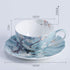 8oz Blue Fine Bone China Coffee Cup with Saucer, Colored Flowers, White Crane Porcelain Tea Cup