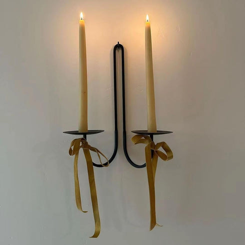 Double Armed Iron Candle Holders, Metal Wall Sconce Holder Set of 2, Black Modern Wall Candle Sconces for Living Room,