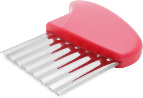 Luomorgo Stainless Steel Potato Crinkle Cutter Knife, Carrot Wavy Knife, French Fry Slicer, Pink