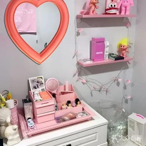 BinaryABC Heart Makeup Mirror - Cosmetic Mirror Wall Desktop Mirror for Bedroom (Pink)