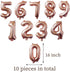 10 pcs Rose Gold Mylar Balloons, 16inch Number Foil Balloons 0~9 for Birthday Wedding Party Decorations