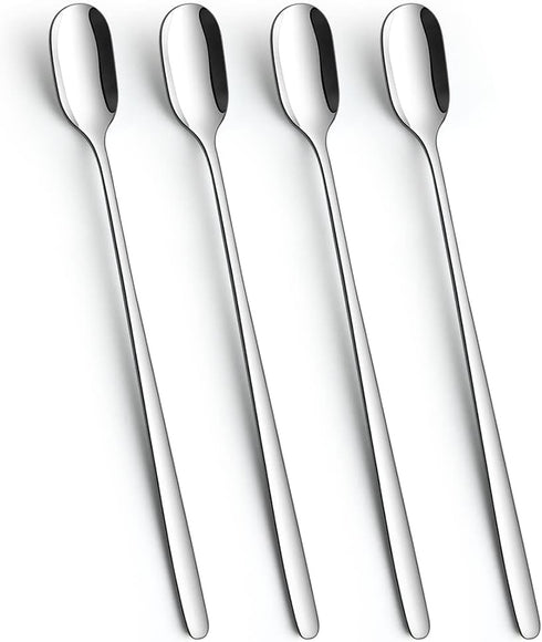 Long Handle Ice Tea Spoons - 9.1-Inch Tea/Coffee/Ice Cream Spoon - Stainless Steel Mixing Spoons, Set of 4