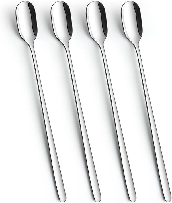 Long Handle Ice Tea Spoons - 9.1-Inch Tea/Coffee/Ice Cream Spoon - Stainless Steel Mixing Spoons, Set of 4