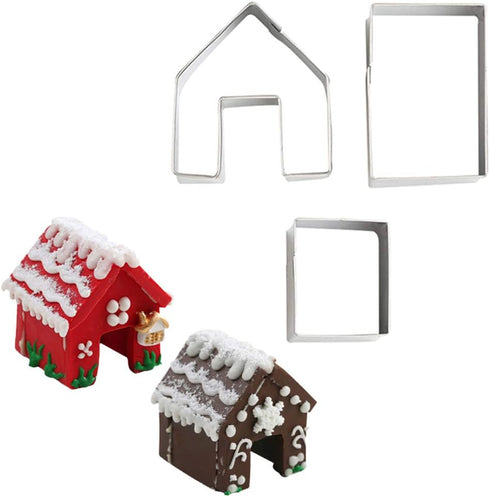 La Tartelette 3 Pcs Stainless Steel Christmas Mini House Mold Gingerbread Cookie Cutters Set