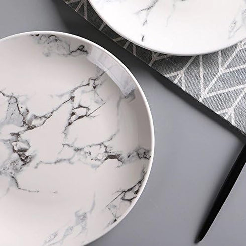 Marble Design Porcelain Dinner Accent Plates, Set of 4, 8 Inches