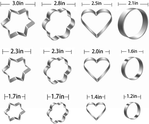 Metal Cookie Cutters Set - 12Pcs Heart, Star, Round, Flower Cookie Cutters for Baking