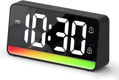 ALANAS 7" Large Digital Alarm Clock with RGB Color Changing Night LightDual Alarms,