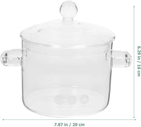 Yardwe 3PCS Glass Cooking Pot Set, 1.35L Heat-Resistant Borosilicate Glass Handmade Cookware for Pasta, Soup