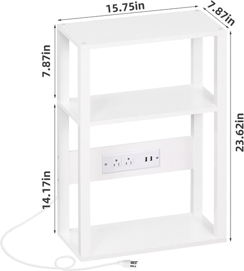 3-Tier YUFAM Small Narrow Wood Side Table with Charging Station, Skinny Nightstand for Small Space, Slim Bedside Table