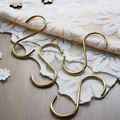 YANGQIHOME 6 Pieces, Gold Brass S Shaped Hooks, Coat Clothes Towel Hangers, Kitchen Rack Hooks
