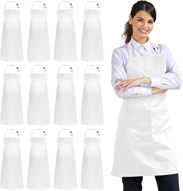 Syntus 12 Pack Bib Apron, Unisex Aprons Adjustable 100% Cotton with 2
