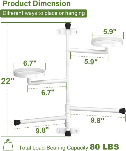 2-Tier 160 Window Plant Shelves, Rotating Indoor Wall Mounted Plant Holder Shelf for Haning Multiple Plants, Floating