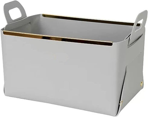 Decorative Faux Leather Basket,Small Catchall Basket for Entryway Bedside Dresser End table,Collapsible