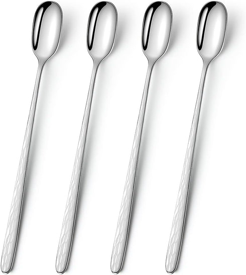 YFWOOD 9.1-Inch Long Handle Iced Tea Spoon - Set of 4 Stainless Steel Cocktail Stirring Spoons, Ice Cream Spoon (Silver)
