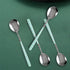Set of 4 Stainless Steel Soup Spoons, Korean Dessert Spoons, Green Daisy Mixed Color, 8 Inches