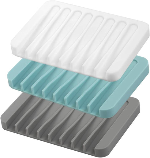 3PCS Premium Silicone Self Draining Soap Holder - Soap Saver for Shower, Bathroom, Kitchen, Easy Clean, Keep Soaps Dry