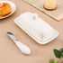 Butter Dish with Lid, Porcelain Butter Box with Stainless Steel Knife, Kitchen Gift in White