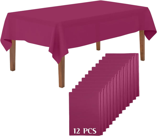 Mountclear Disposable Plastic Tablecloths for Parties, Pack of 12, 54x108” Rectangle for Events
