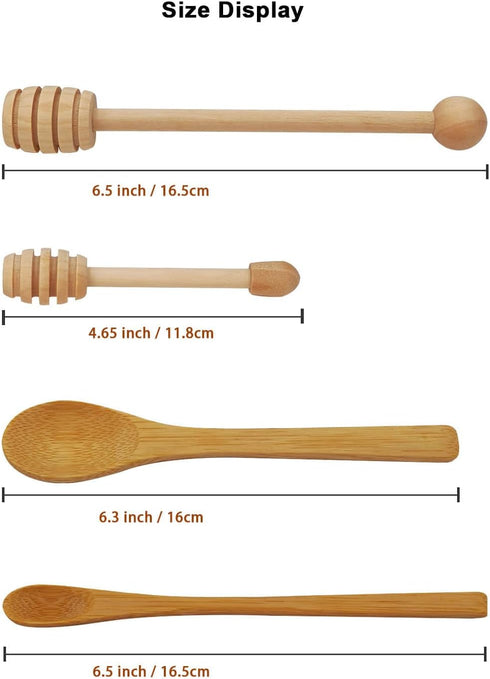 8Pcs Wooden Honey Dipper Sticks and Spoon - Wooden Spoon for Honey Sticks Spreading & Scooping Used in Kitchens