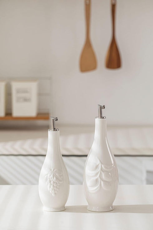 16oz Set 2, 500ml HOMBENE Porcelain Oil and Vinegar Dispenser, Oil Dispenser for Kitchen, Leakproof Oil Containers