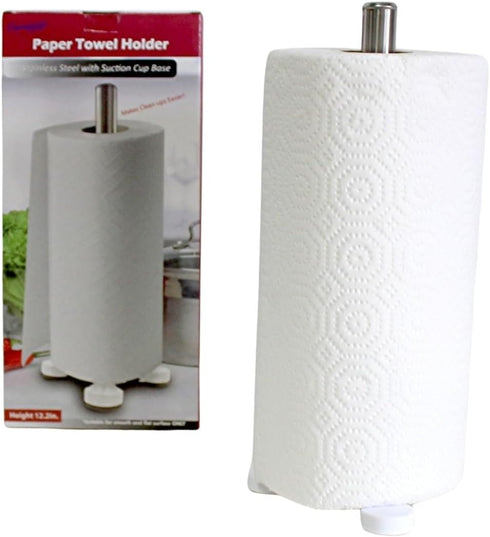 Stainless Steel Suction Cup Paper Towel Holder, Kitchen Bathroom Spare Toilet Paper Holder with Non-Slip Grip Base