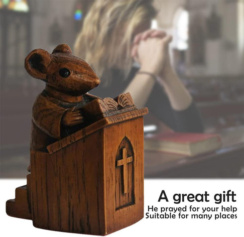 Church Mouse Statue, Wooden Church Mouse in The Pulpit Collectible Figurine for Home and Office Decor