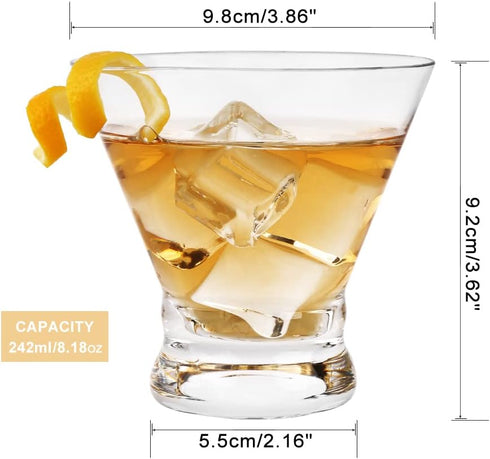 Set 2 8-Ounce Cinched Stemless Clear2Pcs) of Martini Glasses - Design Cocktail Glasses with Heavy Base, Construction