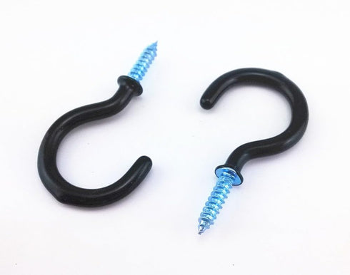 Yueton 50pcs Vinyl Coated Screw-in Ceiling Hooks | Cup Hooks (Black)