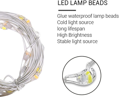 Waterproof LED String Lights, 2 Pack 20ft 60 LED Festival Decorations, Battery Powered Copper Wire Fairy Lights