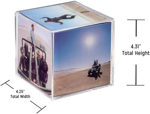 Malden International Designs Acrylic Photo Cube, Holds (6) 4” x 4” Square Photos, Clear