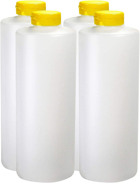 Pinnacle Mercantile Plastic Condiment Squeeze Bottles - 32 oz Empty Set of 4 with Yellow Flip Top Cap