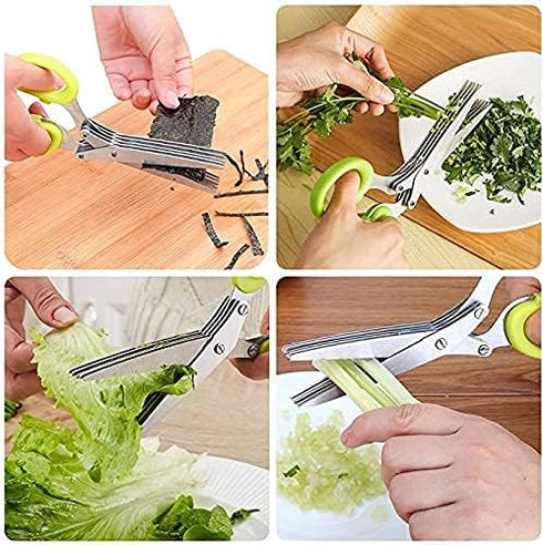 Herbal Scissors Stainless Steel 5 Blade Kitchen Scissors, Mince Fresh Herbs & Leafy Greens, Green