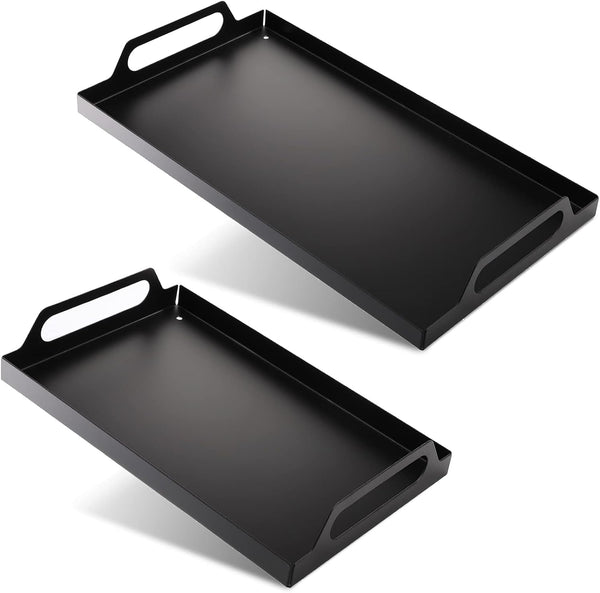Peohud 2 Pack Black Metal Serving Tray, Decorative Coffee Table Tray with