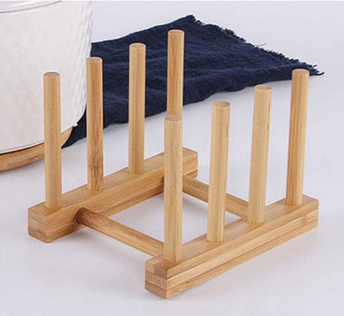 2Pcs Natural Bamboo Slip Drain Dish Rack - Home Kitchen Bamboo Wood Plates Rack for Pans and Cups