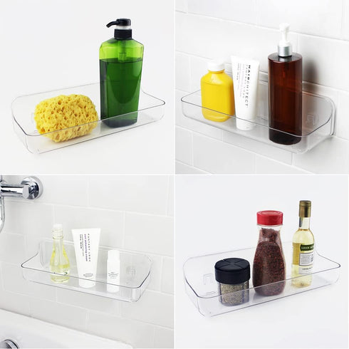 Plastic Wall Mount Organizer, Clear Adhesive Storage Box for Kitchen, Bathroom, Bedroom, Cabinet, Office, Craft Room