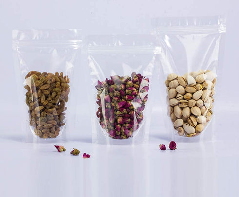 PABCK 100 Pack Clear Resealable Stand Up Bags, Heat Seal Zipper Lock Reusable Storage Pouches for Food Storage