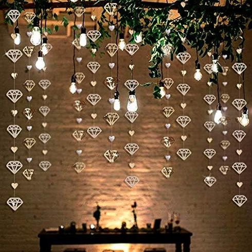 52 Ft Champagne Gold Heart Garland for Valentines Day Party Decorations, Hanging Paper Diamond Streamer Banner