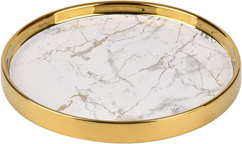 Round Marble Vanity Tray - Decorative Catchall Organizer for Perfume, Jewelry, Cosmetics (Dia 8.6 inch)