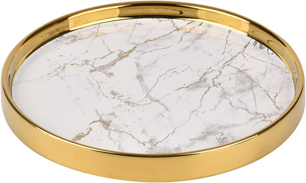 Round Marble Vanity Tray - Decorative Catchall Organizer for Perfume, Jewelry, Cosmetics (Dia 8.6 inch)