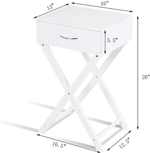 Table(1,White) Giantex Nightstand with Drawer X-Shaped Design Sofa Side Table for Living Room Bedroom Accent Furniture