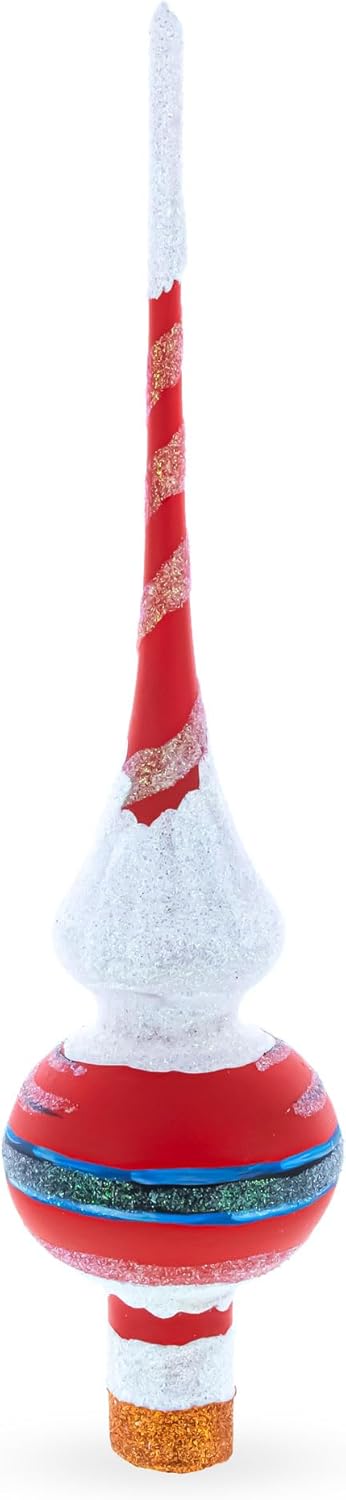 Santa in Red & White Suit Glass Christmas Tree Topper - 11 Inches