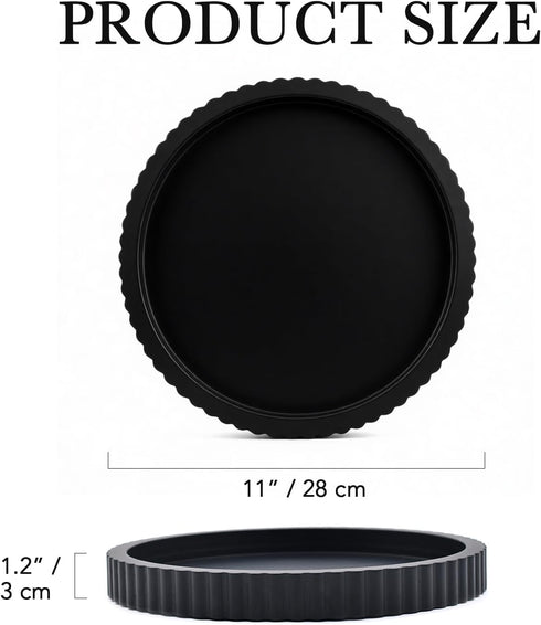 KAYUMONA 11" Counter Modern Decorative Tray for Coffee Table, Wooden Black Round Small Decor Tray for Candle, Perfume